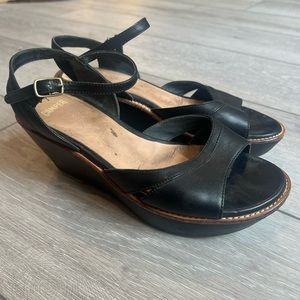 CAMPER black leather comfort Mary Jane strap wedge sandals size 37